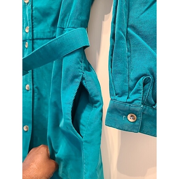 Vintage Corduroy Turquoise Button Down Shirt Dress Belted Sz 6 - Picture 7 of 11